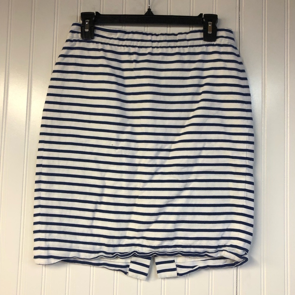 J Crew ‘The Pencil Skirt’ Navy and White Striped Skirt Size 4 Back Zip